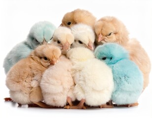 Fluffy baby chicks clustered together
