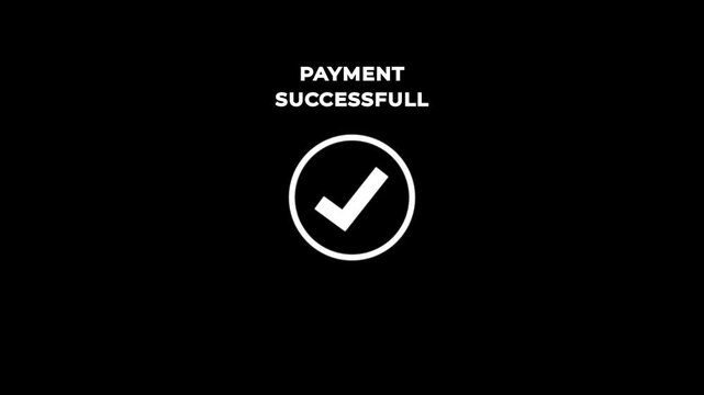 Text payment successful on green screen, sitting in office chair at desk and successfully done, approved sign black background.