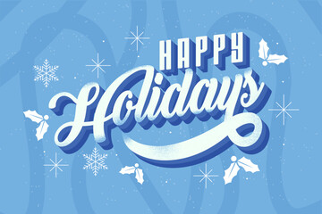 Happy Holidays greeting card, badge, invitation, Christmas congratulation card, happy holidays, vector illustration, decorative elements, Christmas typography poster, Christmas lettering banner