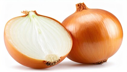 Two halves of a yellow onion