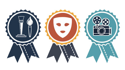 Celebrating the creative arts painting theatre and film honored with vector ribbon awards isolated
