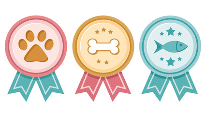 Pet Food Awards Celebrating Quality Ingredients Nutrition with colorful medals and pastel ribbons