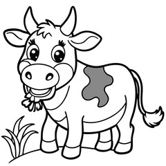 Cow cartoon line art coloring page