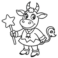 Cow cartoon line art coloring page