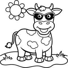Cow cartoon line art coloring page