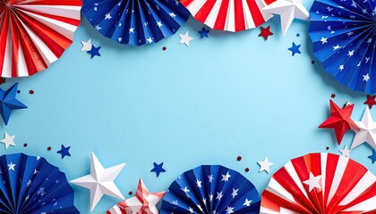 Patriotic paper decorations on light blue background
