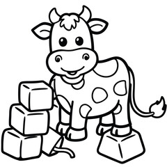 Cow cartoon line art coloring page