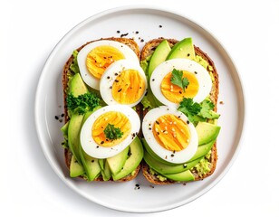Healthy avocado toast with boiled eggs