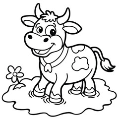 Cow cartoon line art coloring page