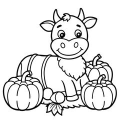 Cow cartoon line art coloring page
