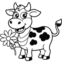 Cow cartoon line art coloring page