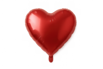 Shiny red heart shaped balloon floating, perfect for valentine's day or romantic projects, with transparent background