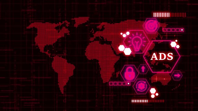 Programmatic Advertising concept. Business, Technology, Internet and network concept. map background. technology background with Cyberspace binary matrix letter bits.