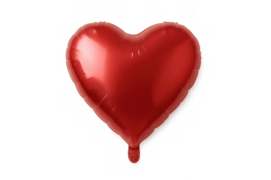 Shiny red heart shaped balloon floating, perfect for valentine's day or romantic projects, with transparent background