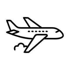 Airplane in flight, minimalistic outline, black and white colors, aviation concept