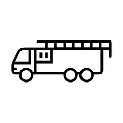 Fire truck with ladder, minimalistic outline, black and white colors, emergency vehicle concept