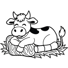 Cow cartoon line art coloring page