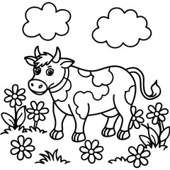 Cow cartoon line art coloring page