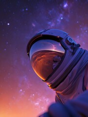 Astronaut in space helmet looking at nebula galaxy cosmic exploration wallpaper art