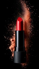 Red lipstick makeup product photography on black background cosmetic beauty fashion shot