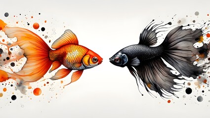 Watercolor painting of goldfish and betta fish art print aquarium fish illustration