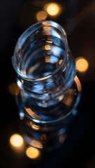 Glassware photography: abstract glass jar with bokeh lights on a dark background art