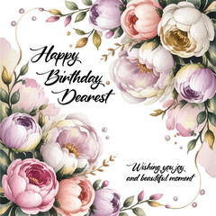 Romantic Floral Birthday Card &ndash; Watercolor Peony Flowers with &ldquo;Happy Birthday Sweetheart&rdquo; Text