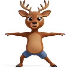 Obraz premium Animated Deer in Yoga Pose with Arms Outstretched, Isolated on White