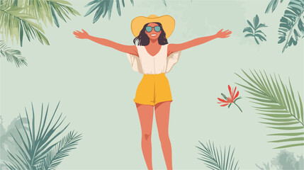 Joyful woman in summer fashion illustration