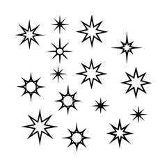 Set of black and white stars on white