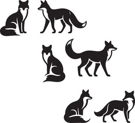 set of Fox silhouettes vector illustration