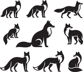 set of Fox silhouettes vector illustration