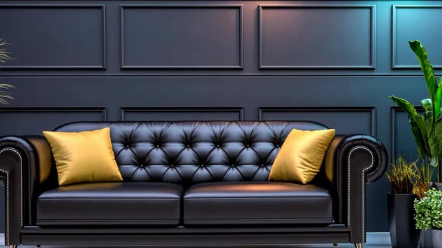 Stylish luxury room interior with Capitone sofa , cozy and luxurious home interior