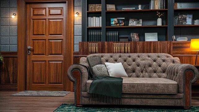 Stylish luxury room interior with Capitone sofa , cozy and luxurious home interior