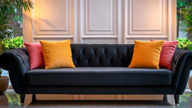Stylish luxury room interior with Capitone sofa , cozy and luxurious home interior