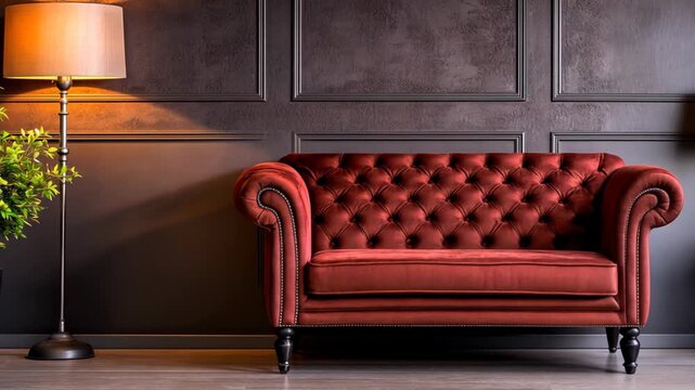 Stylish luxury room interior with Capitone sofa , cozy and luxurious home interior