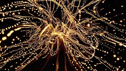 Glimmering golden particles and celestial stars soaring through radiant beams of light - Powered by Adobe