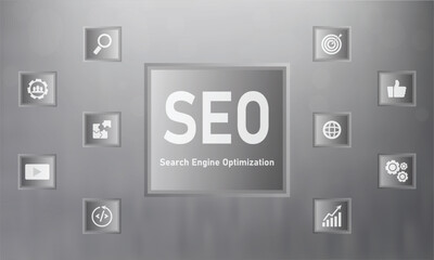 Modern business infographics concept features a set of vector web elements, including buttons, icons, and 3D computer keys, for a technology interface design template