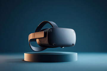 Fitness headset product mock-up designed for immersive workout experiences showcased on a pedestal