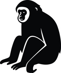Silhouette gibbon sitting isolated against white background Vector Illustrator
