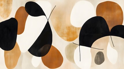Abstract Beige Brown Black Organic Shapes Wall Art