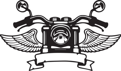 Winged Motorcycle Front with Banner