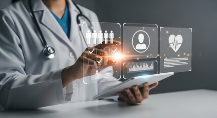 Digital health monitoring with doctor accessing patient info and vital signs through hologram