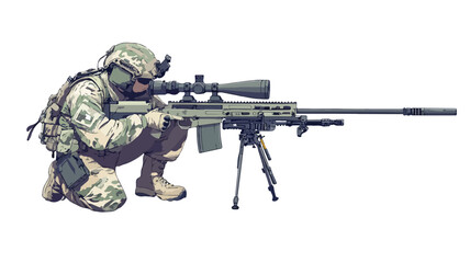 Sniper soldier with rifle in action