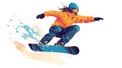 Female Snowboarder enjoying winter snowboarding