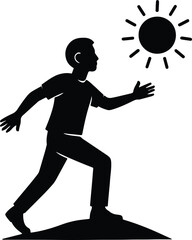 Silhouette man walking towards sun black illustration Vector Illustrator