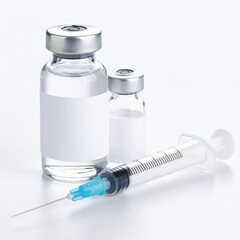 Vaccine vial and syringe against white backdrop