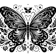 Ornate Black and White Butterfly Design.