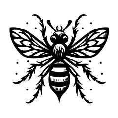 Stylized Black and White Bee Illustration.