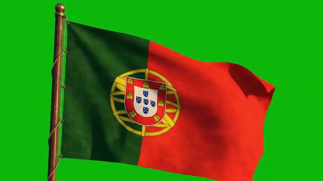 Portuguese Flag Waving on Green Screen Background